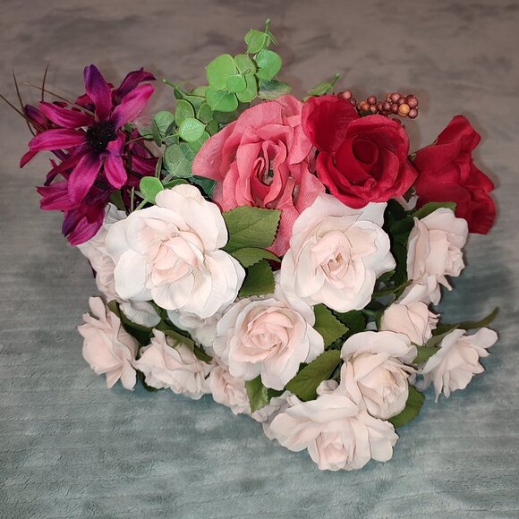 Large Bouquet of Faux Flowers Bundle Deal Plastic Decor Boho Bohemian Roses - Picture 1 of 6